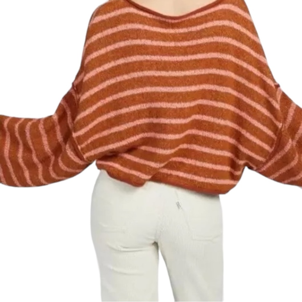 Free People Bardot Slouchy Sweater in Cedar Flower Combo Stripe Sz S - Picture 13 of 14